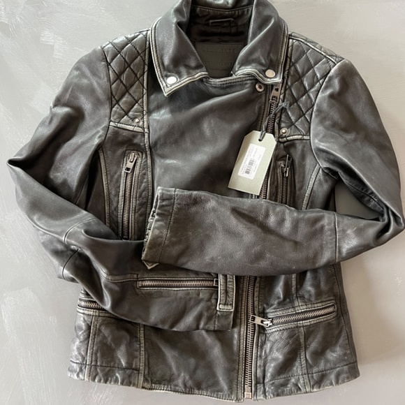 All Saints Leather Cargo Biker Jacket US 2 - Picture 12 of 16